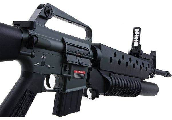 E&C M16A1 エアソフト電動ライフル（M203ガスグレネードランチャー付き）EC703（QD 1.5(機械の)メカボックス、ブランクマーキング） - ブラック-AIRSOFT GOGO エアガン・サバゲー用品通販