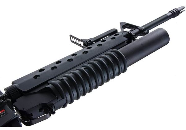 E&C M16A1 エアソフト電動ライフル（M203ガスグレネードランチャー付き）EC703（QD 1.5(機械の)メカボックス、ブランクマーキング） - ブラック-AIRSOFT GOGO エアガン・サバゲー用品通販