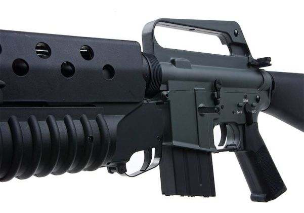 E&C M16A1 エアソフト電動ライフル（M203ガスグレネードランチャー付き）EC703（QD 1.5(機械の)メカボックス、ブランクマーキング） - ブラック-AIRSOFT GOGO エアガン・サバゲー用品通販
