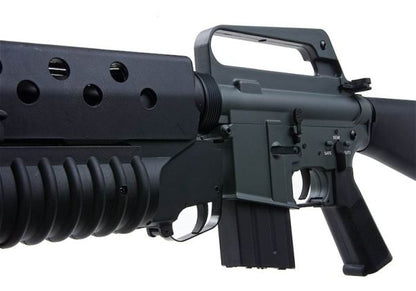 E&C M16A1 エアソフト電動ライフル（M203ガスグレネードランチャー付き）EC703（QD 1.5(機械の)メカボックス、ブランクマーキング） - ブラック-AIRSOFT GOGO エアガン・サバゲー用品通販