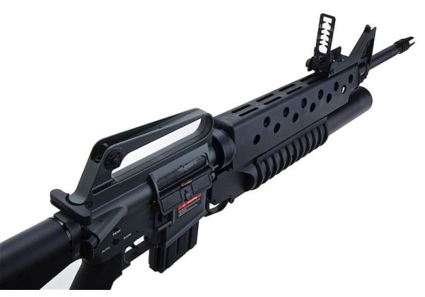 E&C M16A1 エアソフト電動ライフル（M203ガスグレネードランチャー付き）EC703（QD 1.5(機械の)メカボックス、ブランクマーキング） - ブラック-AIRSOFT GOGO エアガン・サバゲー用品通販