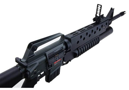 E&C M16A1 エアソフト電動ライフル（M203ガスグレネードランチャー付き）EC703（QD 1.5(機械の)メカボックス、ブランクマーキング） - ブラック-AIRSOFT GOGO エアガン・サバゲー用品通販