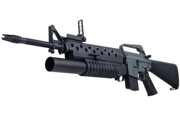 E&C M16A1 エアソフト電動ライフル（M203ガスグレネードランチャー付き）EC703（QD 1.5(機械の)メカボックス、ブランクマーキング） - ブラック-AIRSOFT GOGO エアガン・サバゲー用品通販