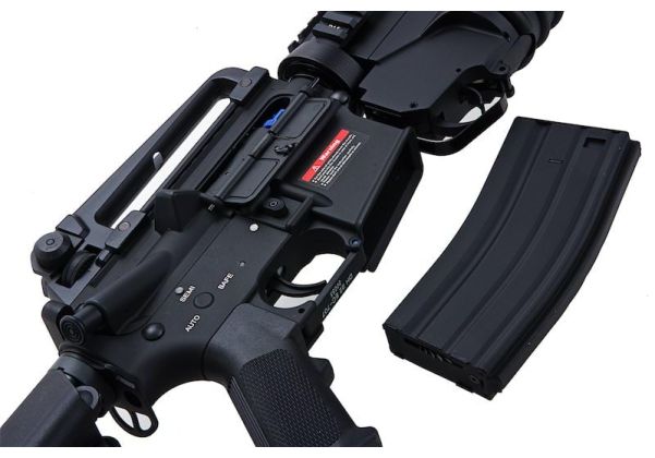 E&C M4 RIS エアソフト電動ライフル（M203ガスグレネードランチャー付き）EC707（QD 1.5(機械の)メカボックス、ブランクマーキング） - ブラック-AIRSOFT GOGO エアガン・サバゲー用品通販