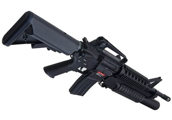 E&C M4 RIS エアソフト電動ライフル（M203ガスグレネードランチャー付き）EC707（QD 1.5(機械の)メカボックス、ブランクマーキング） - ブラック-AIRSOFT GOGO エアガン・サバゲー用品通販