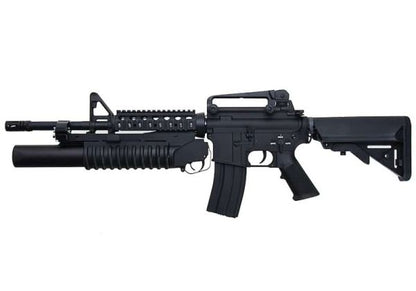 E&C M4 RIS エアソフト電動ライフル（M203ガスグレネードランチャー付き）EC707（QD 1.5(機械の)メカボックス、ブランクマーキング） - ブラック-AIRSOFT GOGO エアガン・サバゲー用品通販