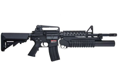 E&C M4 RIS エアソフト電動ライフル（M203ガスグレネードランチャー付き）EC707（QD 1.5(機械の)メカボックス、ブランクマーキング） - ブラック-AIRSOFT GOGO エアガン・サバゲー用品通販