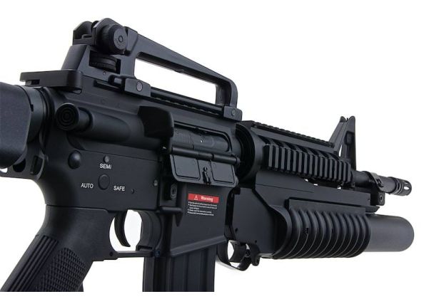E&C M4 RIS エアソフト電動ライフル（M203ガスグレネードランチャー付き）EC707（QD 1.5(機械の)メカボックス、ブランクマーキング） - ブラック-AIRSOFT GOGO エアガン・サバゲー用品通販