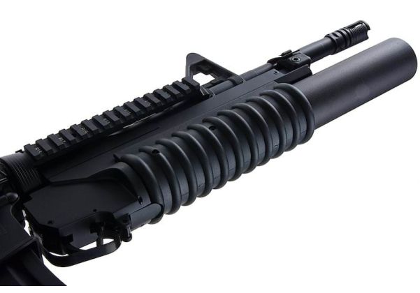 E&C M4 RIS エアソフト電動ライフル（M203ガスグレネードランチャー付き）EC707（QD 1.5(機械の)メカボックス、ブランクマーキング） - ブラック-AIRSOFT GOGO エアガン・サバゲー用品通販