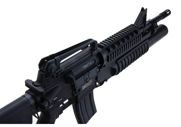 E&C M4 RIS エアソフト電動ライフル（M203ガスグレネードランチャー付き）EC707（QD 1.5(機械の)メカボックス、ブランクマーキング） - ブラック-AIRSOFT GOGO エアガン・サバゲー用品通販