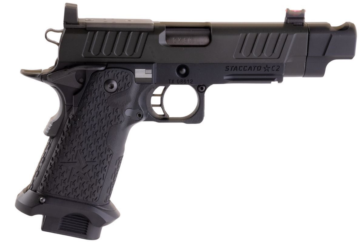 EMG 6mm Pro Shop Staccato C2 2011 コンペンセイター付きガス式エアソフトピストル - BK (R612-4) (Army X T8 アップグレード版)-AIRSOFT GOGO エアガン・サバゲー用品通販