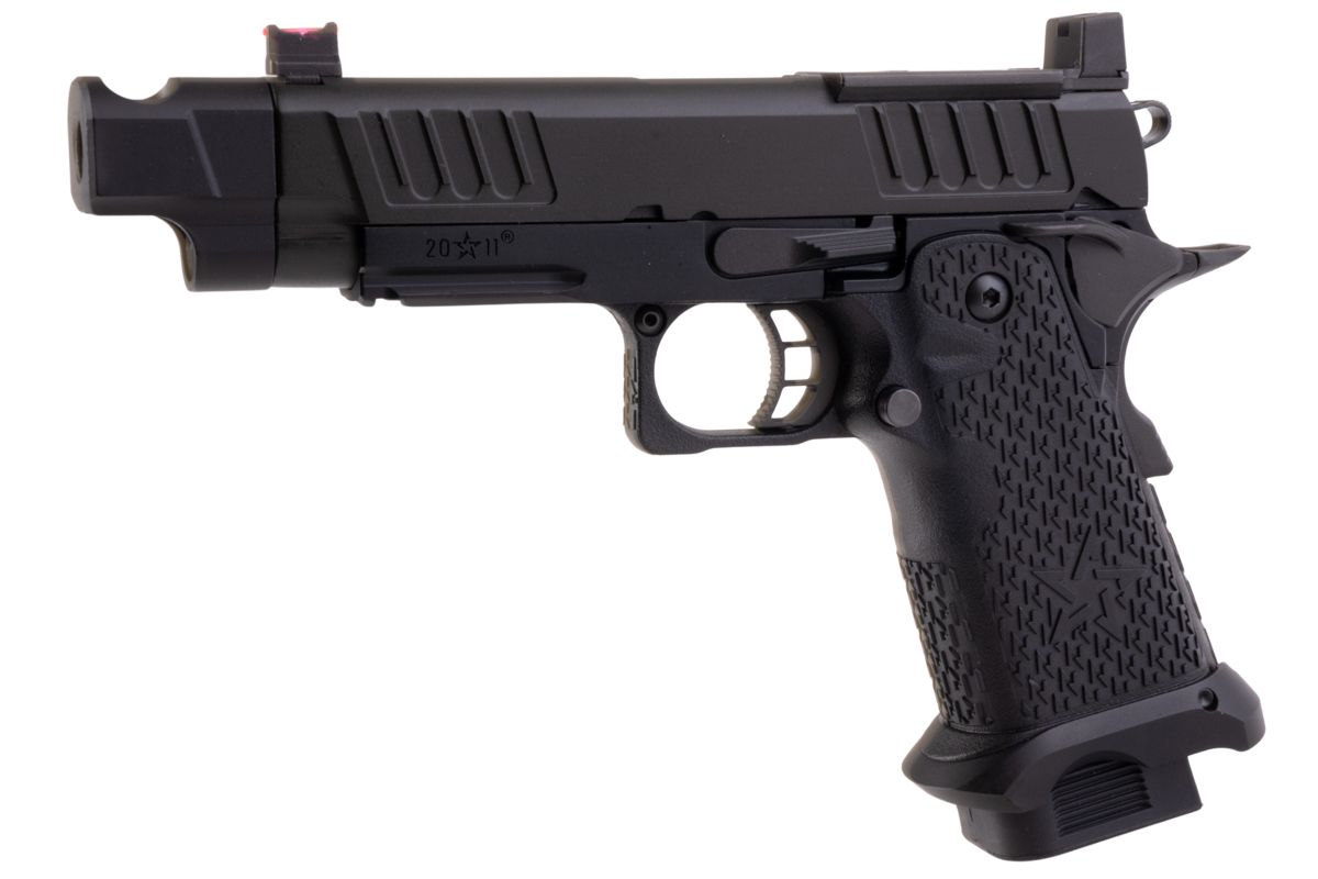 EMG 6mm Pro Shop Staccato C2 2011 コンペンセイター付きガス式エアソフトピストル - BK (R612-4) (Army X T8 アップグレード版)-AIRSOFT GOGO エアガン・サバゲー用品通販