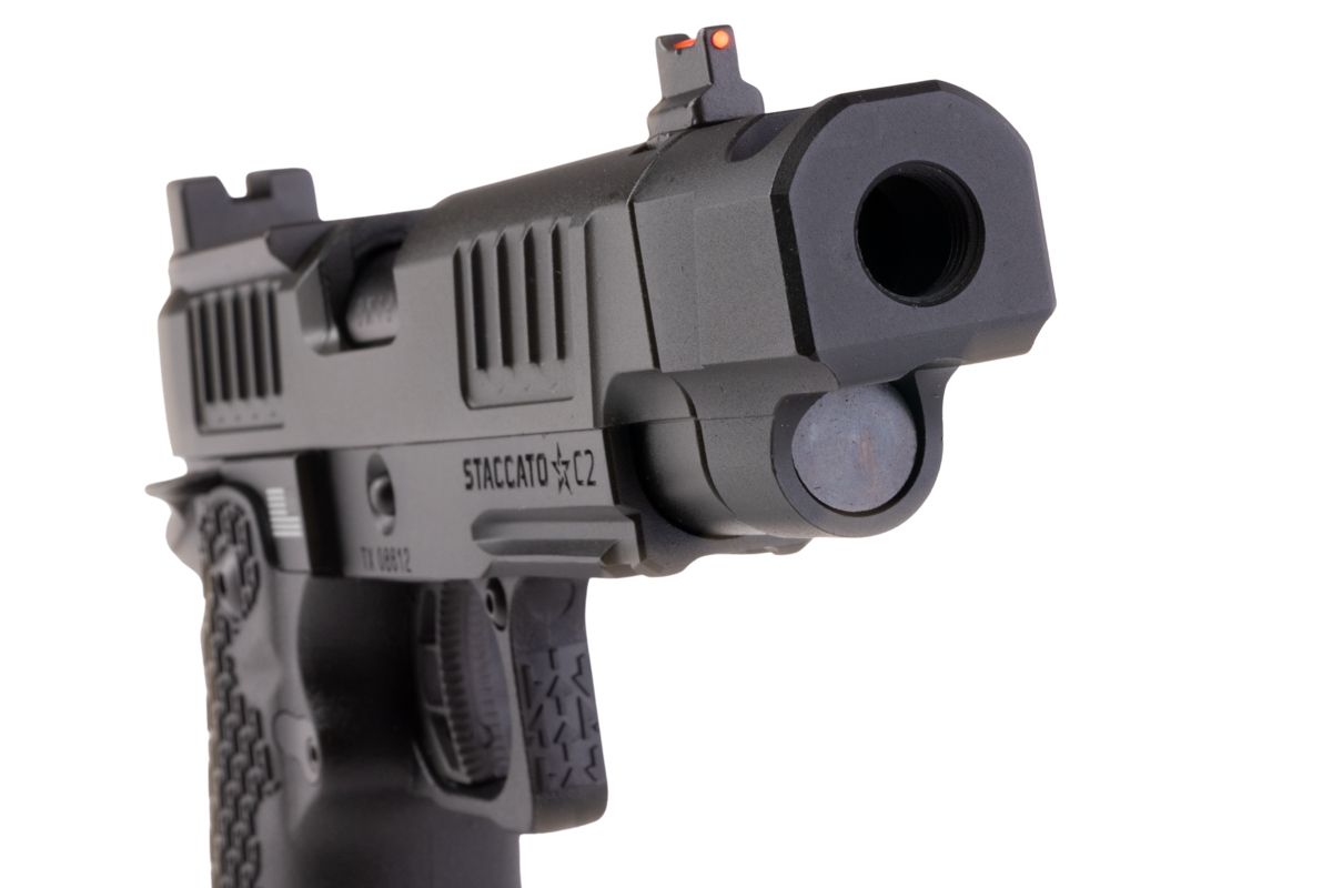 EMG 6mm Pro Shop Staccato C2 2011 コンペンセイター付きガス式エアソフトピストル - BK (R612-4) (Army X T8 アップグレード版)-AIRSOFT GOGO エアガン・サバゲー用品通販