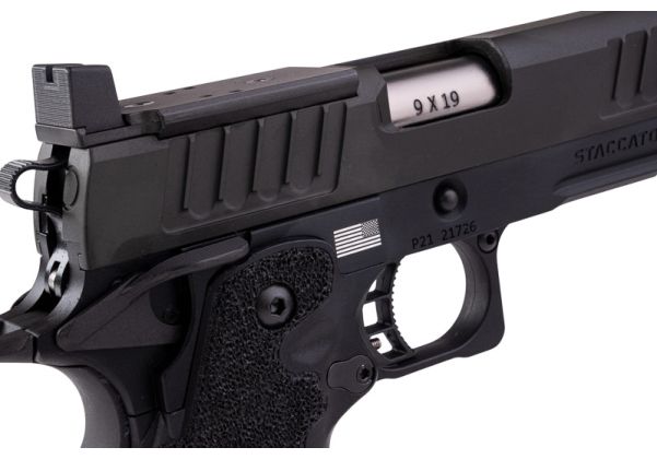 EMG 6mm Pro Shop Staccato P w/ Comp SOC GBBピストル（ハンドメイドスティップリンググリップ付き） - BK（Army Armament製）-AIRSOFT GOGO エアガン・サバゲー用品通販