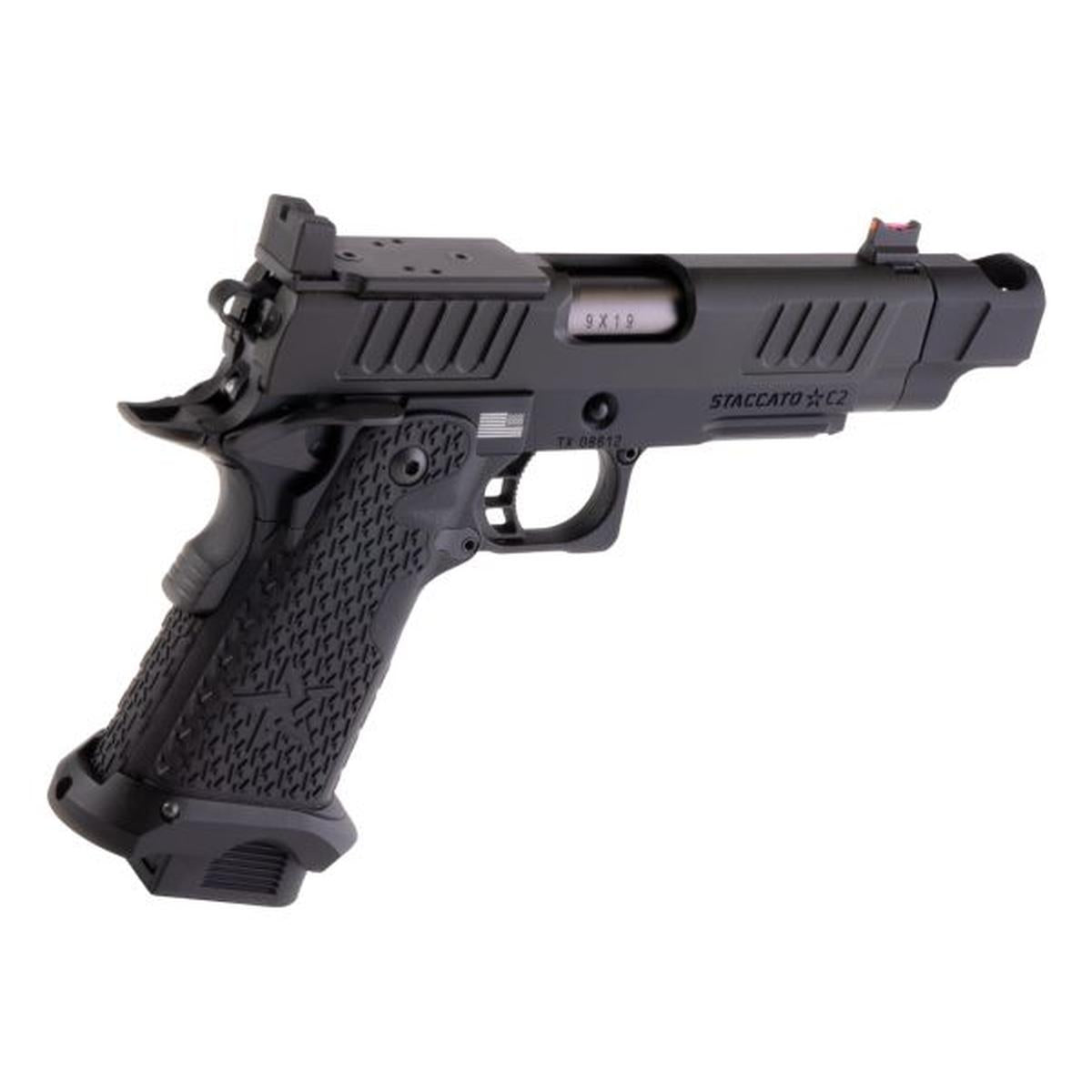 EMG 6MM プロショップ スタッカート C2 2011 コンペンセイター付きガスエアソフトピストル - BK (R612-4) (ARMY X T8 アップグレード)-AIRSOFT GOGO エアガン・サバゲー用品通販