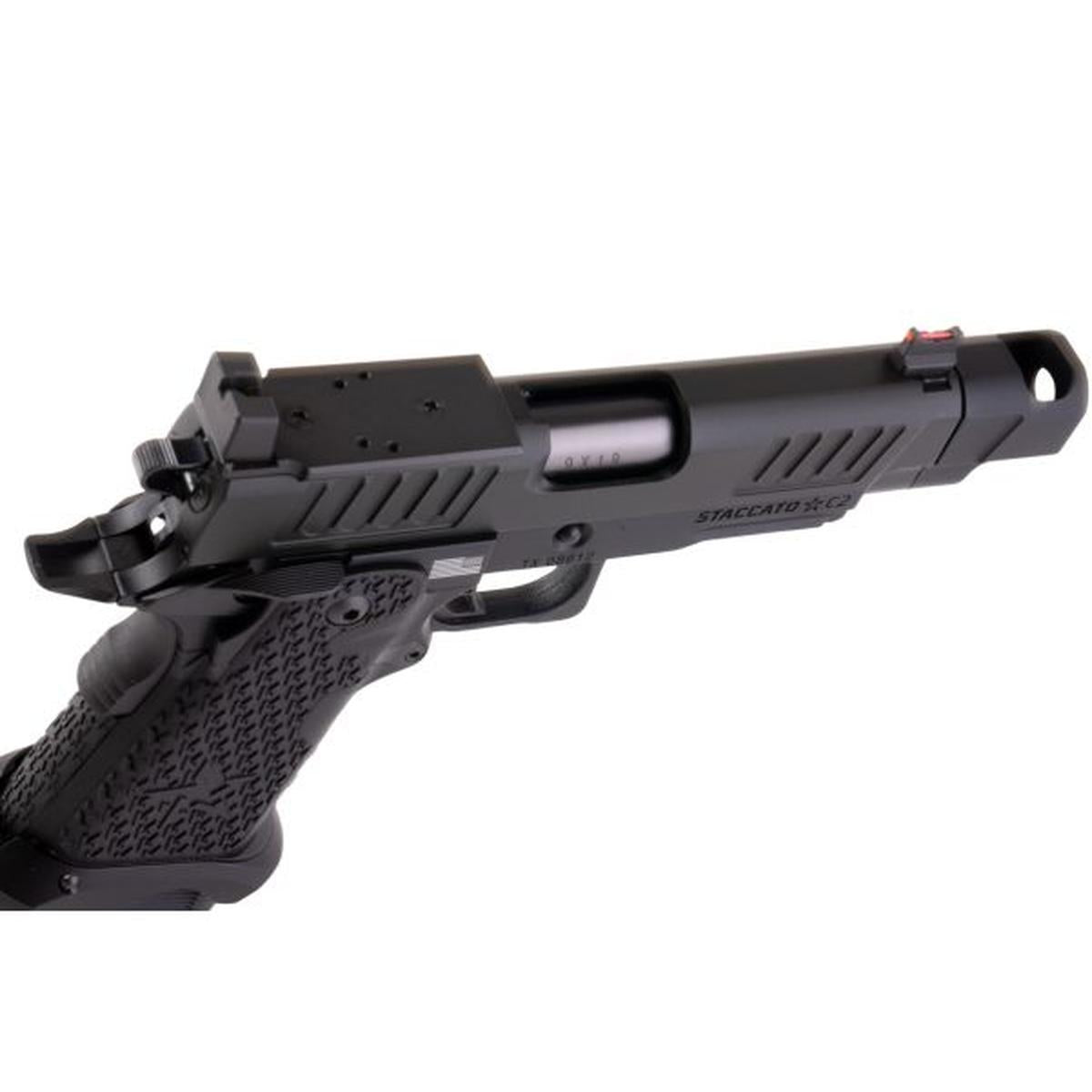 EMG 6MM プロショップ スタッカート C2 2011 コンペンセイター付きガスエアソフトピストル - BK (R612-4) (ARMY X T8 アップグレード)-AIRSOFT GOGO エアガン・サバゲー用品通販