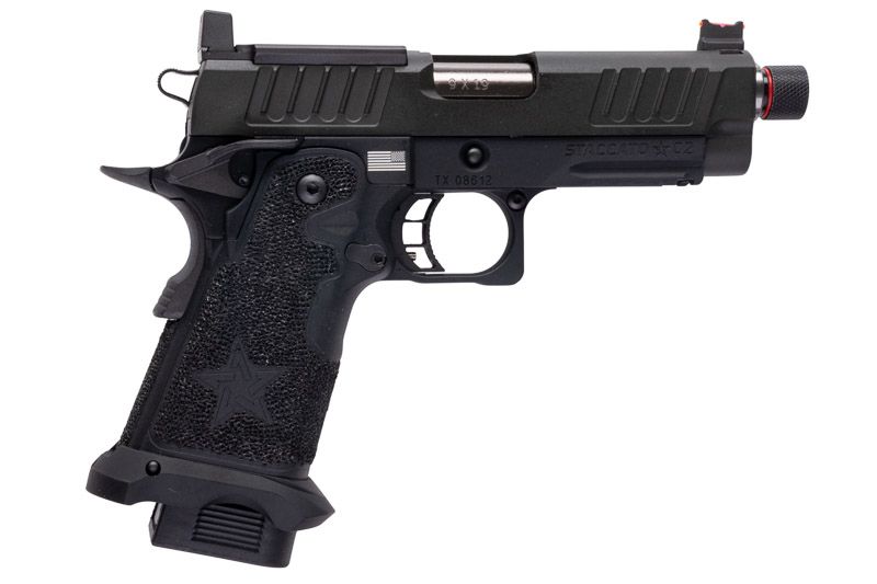 EMG 6mm プロショップ スタッカート C2 GBB エアソフト ピストル、ハンドメイド スティップリング グリップ付き - BK (Army Armament 製)-AIRSOFT GOGO エアガン・サバゲー用品通販