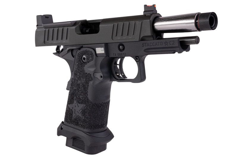 EMG 6mm プロショップ スタッカート C2 GBB エアソフト ピストル、ハンドメイド スティップリング グリップ付き - BK (Army Armament 製)-AIRSOFT GOGO エアガン・サバゲー用品通販