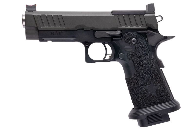EMG 6mm プロショップ スタッカート P GBB エアソフト ピストル、ハンドメイド スティップリング グリップ付き - BK (Army Armament 製)-AIRSOFT GOGO エアガン・サバゲー用品通販