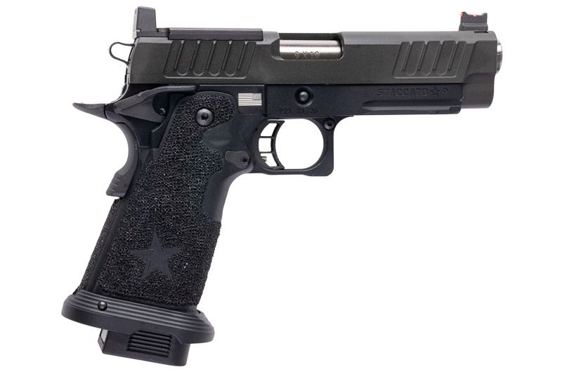 EMG 6mm プロショップ スタッカート P GBB エアソフト ピストル、ハンドメイド スティップリング グリップ付き - BK (Army Armament 製)-AIRSOFT GOGO エアガン・サバゲー用品通販