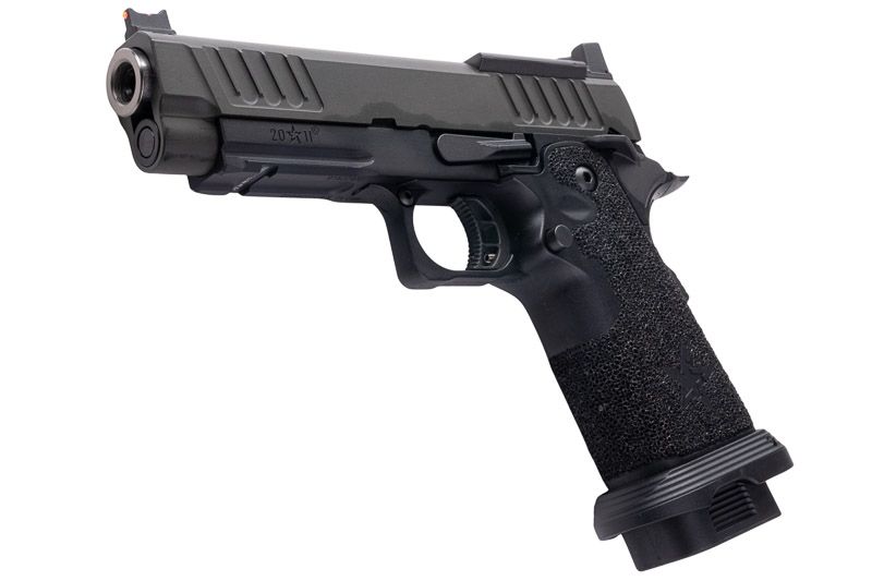 EMG 6mm プロショップ スタッカート P GBB エアソフト ピストル、ハンドメイド スティップリング グリップ付き - BK (Army Armament 製)-AIRSOFT GOGO エアガン・サバゲー用品通販