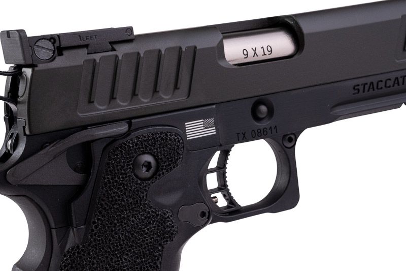 EMG 6mm プロショップ スタッカート XL GBB エアソフト ピストル、ハンドメイド スティップリング グリップ付き - BK (Army Armament 製)-AIRSOFT GOGO エアガン・サバゲー用品通販