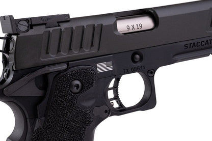 EMG 6mm プロショップ スタッカート XL GBB エアソフト ピストル、ハンドメイド スティップリング グリップ付き - BK (Army Armament 製)-AIRSOFT GOGO エアガン・サバゲー用品通販