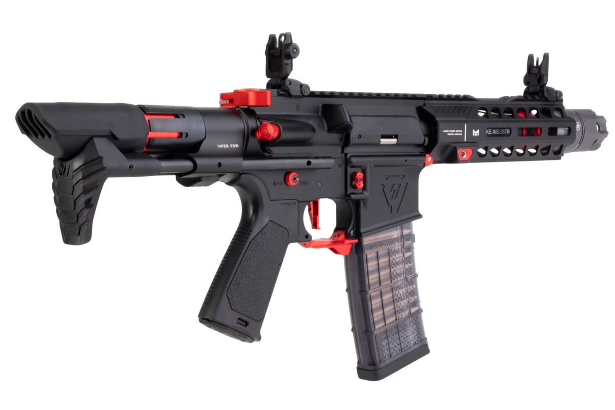 EMG STRIKE INDUSTRIES AR ストライク レイダー PDW GBB エアソフト M4 ライフル (CYMA CGS システム) - 7 インチ BK / RD-AIRSOFT GOGO エアガン・サバゲー用品通販