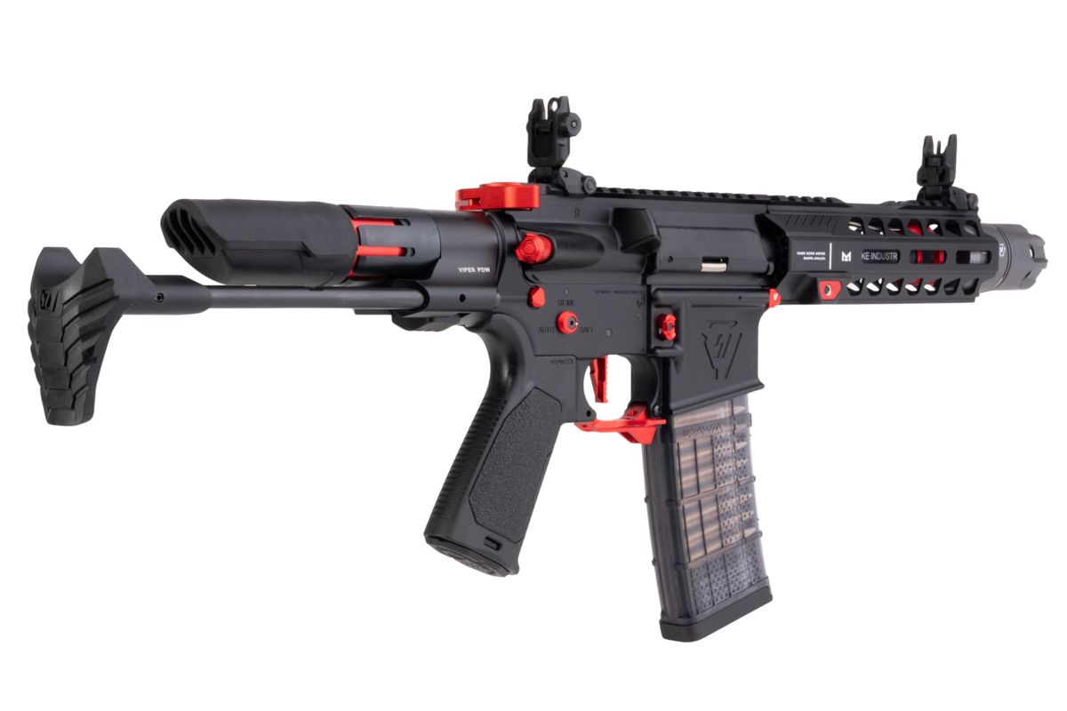 EMG STRIKE INDUSTRIES AR ストライク レイダー PDW GBB エアソフト M4 ライフル (CYMA CGS システム) - 7 インチ BK / RD-AIRSOFT GOGO エアガン・サバゲー用品通販