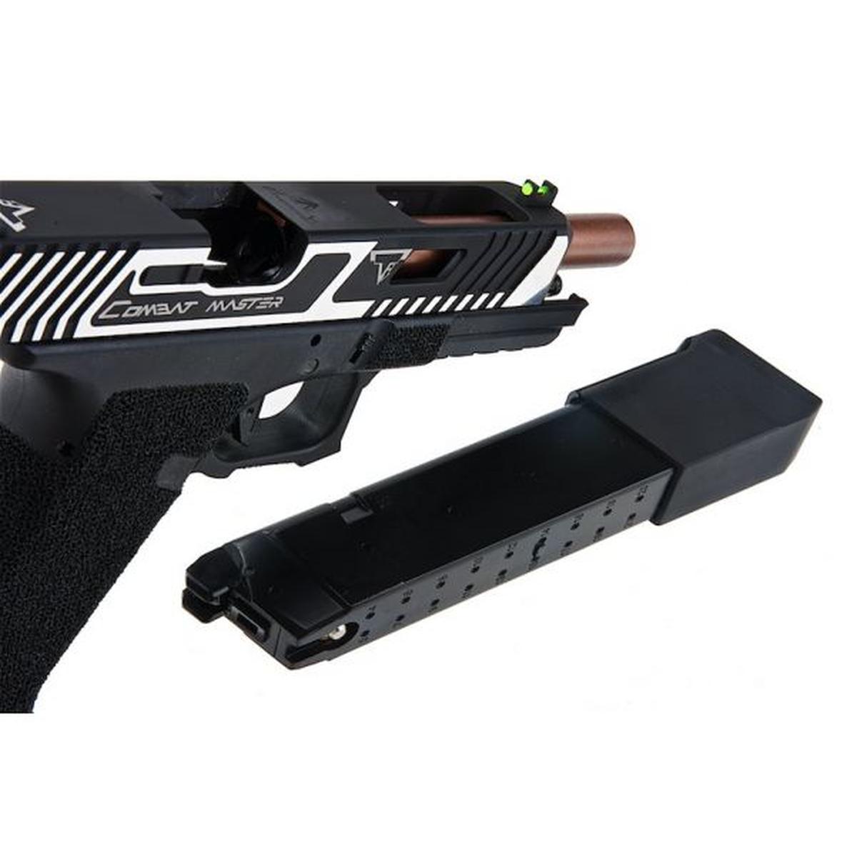 EMG TTI コンバット マスター G34 スライド、オメガ フレーム ガス エアソフト ピストル (APS カスタム製) - ブラック/シルバー-AIRSOFT GOGO エアガン・サバゲー用品通販
