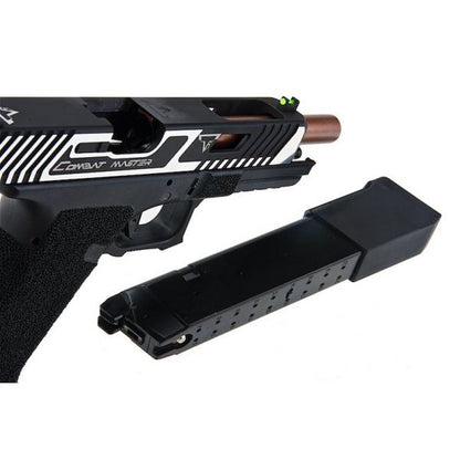 EMG TTI コンバット マスター G34 スライド、オメガ フレーム ガス エアソフト ピストル (APS カスタム製) - ブラック/シルバー-AIRSOFT GOGO エアガン・サバゲー用品通販