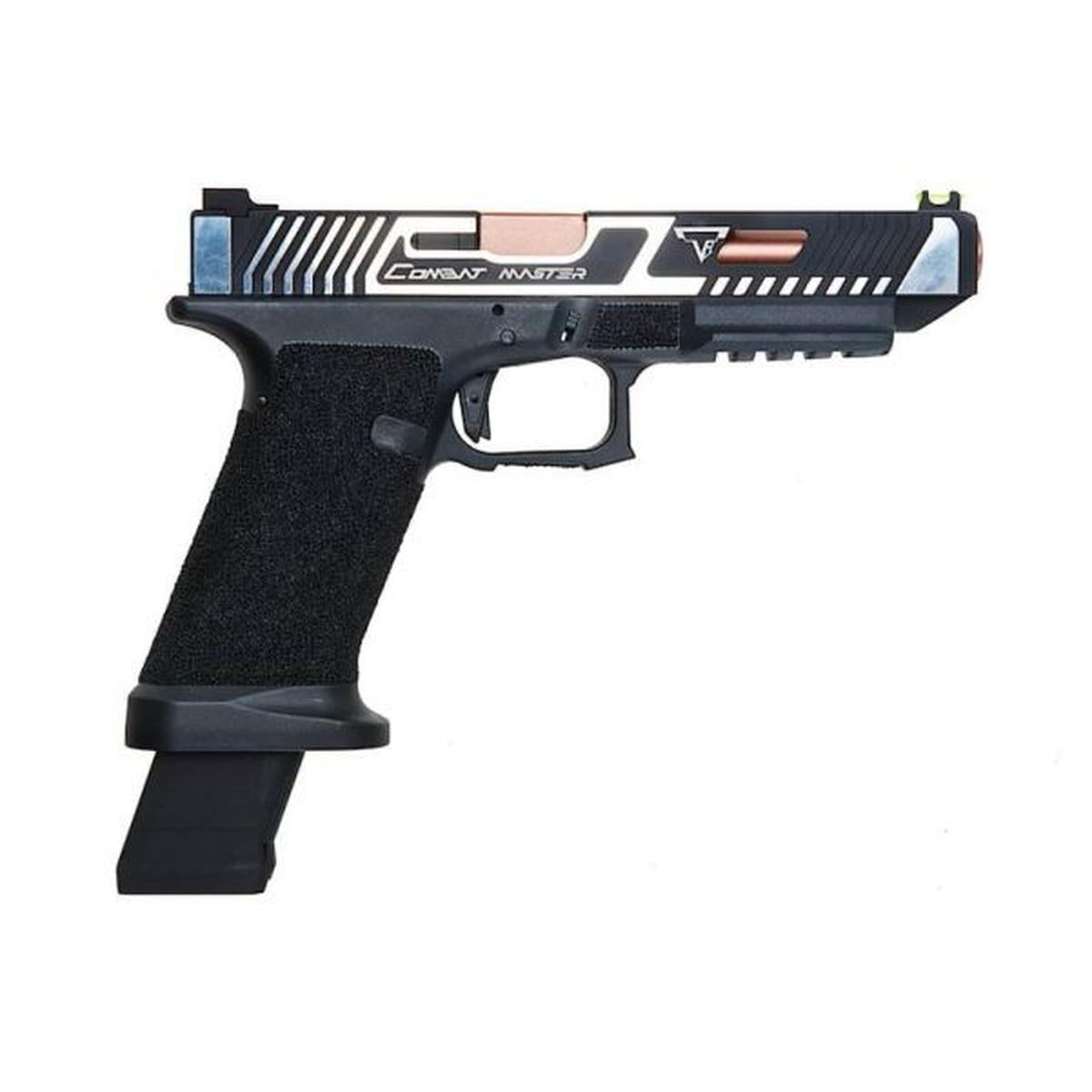 EMG TTI コンバット マスター G34 スライド、オメガ フレーム ガス エアソフト ピストル (APS カスタム製) - ブラック/シルバー-AIRSOFT GOGO エアガン・サバゲー用品通販