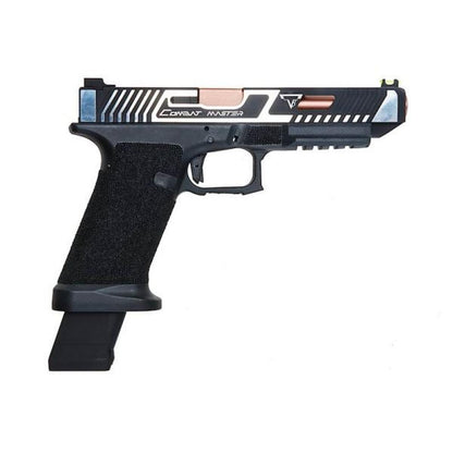EMG TTI コンバット マスター G34 スライド、オメガ フレーム ガス エアソフト ピストル (APS カスタム製) - ブラック/シルバー-AIRSOFT GOGO エアガン・サバゲー用品通販
