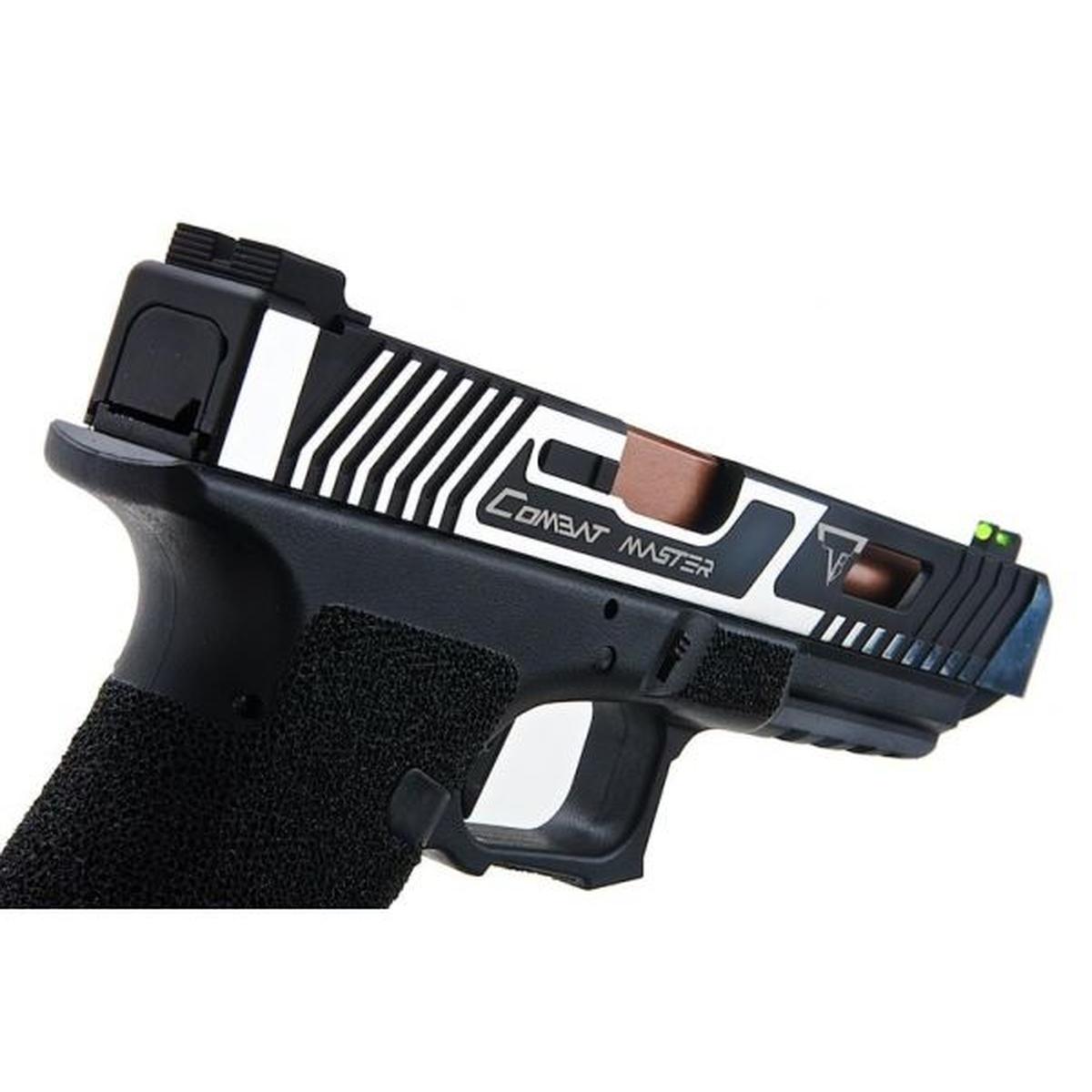 EMG TTI コンバット マスター G34 スライド、オメガ フレーム ガス エアソフト ピストル (APS カスタム製) - ブラック/シルバー-AIRSOFT GOGO エアガン・サバゲー用品通販