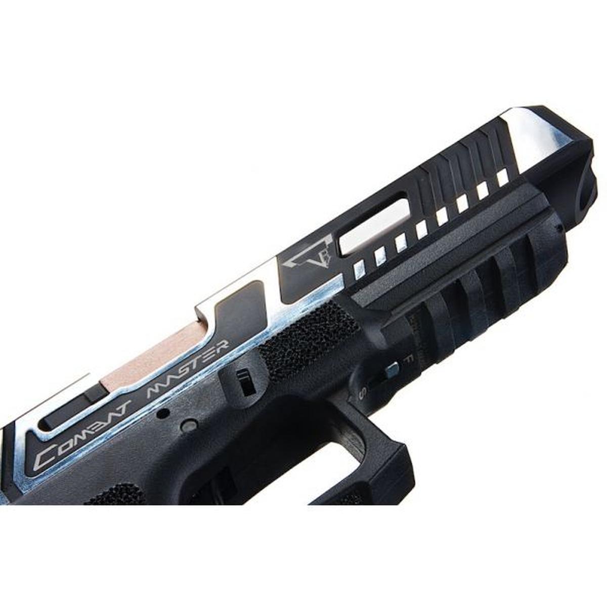 EMG TTI コンバット マスター G34 スライド、オメガ フレーム ガス エアソフト ピストル (APS カスタム製) - ブラック/シルバー-AIRSOFT GOGO エアガン・サバゲー用品通販