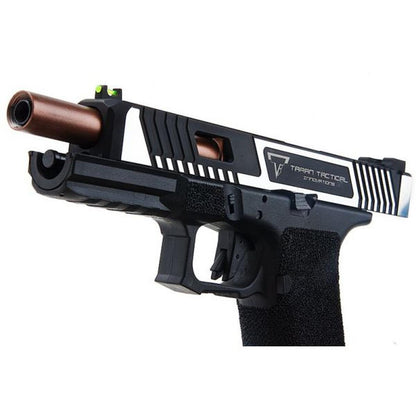 EMG TTI コンバット マスター G34 スライド、オメガ フレーム ガス エアソフト ピストル (APS カスタム製) - ブラック/シルバー-AIRSOFT GOGO エアガン・サバゲー用品通販