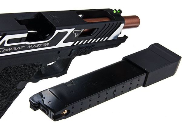 EMG TTI コンバットマスター G34 GBBスライド w/ オメガフレーム CO2 エアソフトピストル (APS Custom製) - ブラック/銀(ぎん)-AIRSOFT GOGO エアガン・サバゲー用品通販