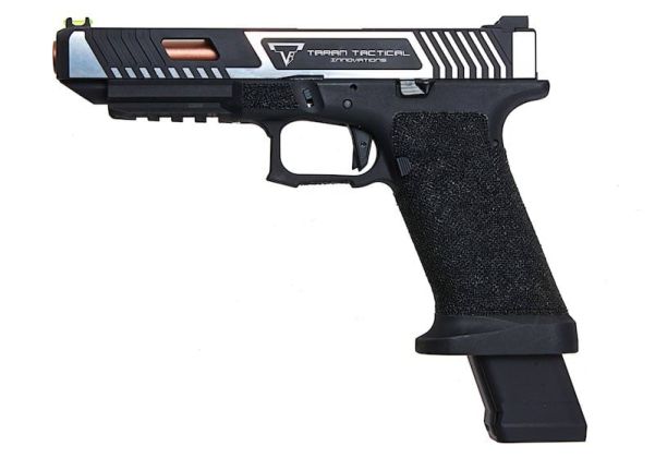 EMG TTI コンバットマスター G34 GBBスライド w/ オメガフレーム CO2 エアソフトピストル (APS Custom製) - ブラック/銀(ぎん)-AIRSOFT GOGO エアガン・サバゲー用品通販