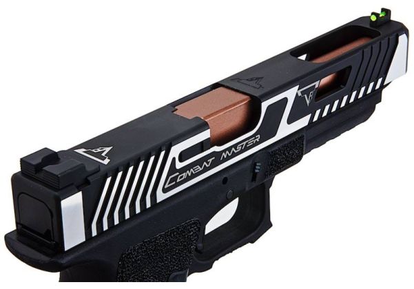 EMG TTI コンバットマスター G34 GBBスライド w/ オメガフレーム CO2 エアソフトピストル (APS Custom製) - ブラック/銀(ぎん)-AIRSOFT GOGO エアガン・サバゲー用品通販