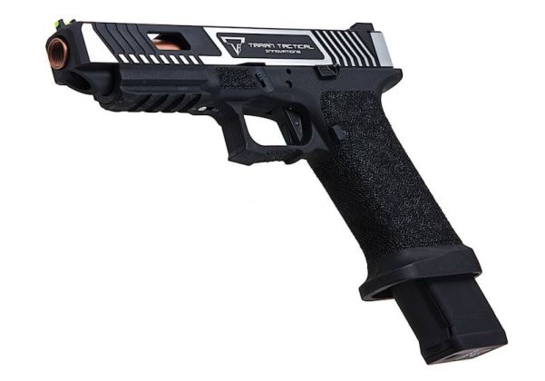EMG TTI コンバットマスター G34 GBBスライド w/ オメガフレーム CO2 エアソフトピストル (APS Custom製) - ブラック/銀(ぎん)-AIRSOFT GOGO エアガン・サバゲー用品通販
