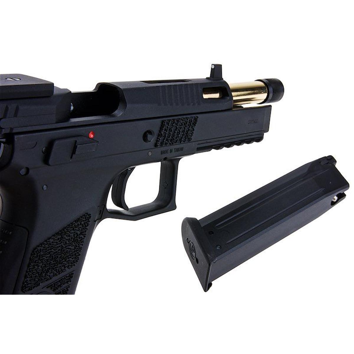 KJ WORKS P-09 グリーン ガス エアソフト ピストル (光学対応) - ブラック (ネジ付きアウターバレル)-AIRSOFT GOGO エアガン・サバゲー用品通販