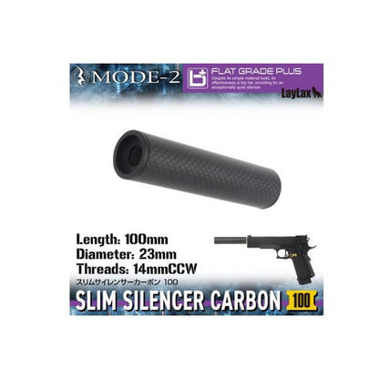 LAYLAX MODE-2 カーボンスリムサイレンサー (反時計回り14MM、L:100MM)-AIRSOFT GOGO エアガン・サバゲー用品通販
