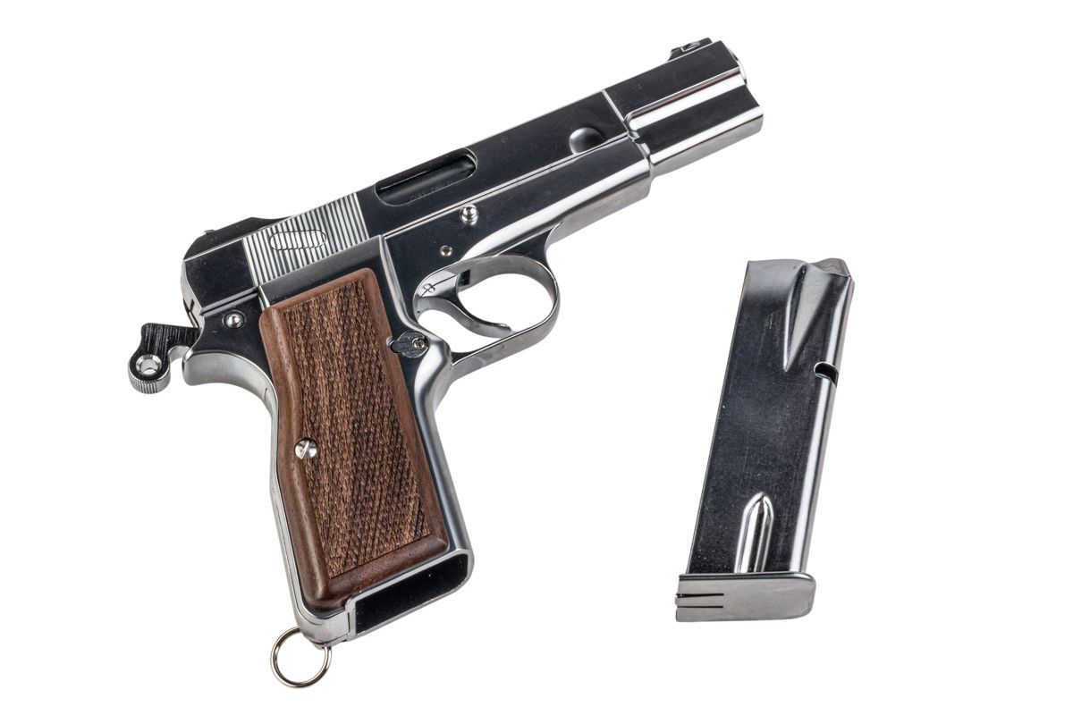 MARUSHIN ブローニング ハイパワー カナディアンモデルガン - 銀(ぎん)（木製グリップ付き）-AIRSOFT GOGO エアガン・サバゲー用品通販