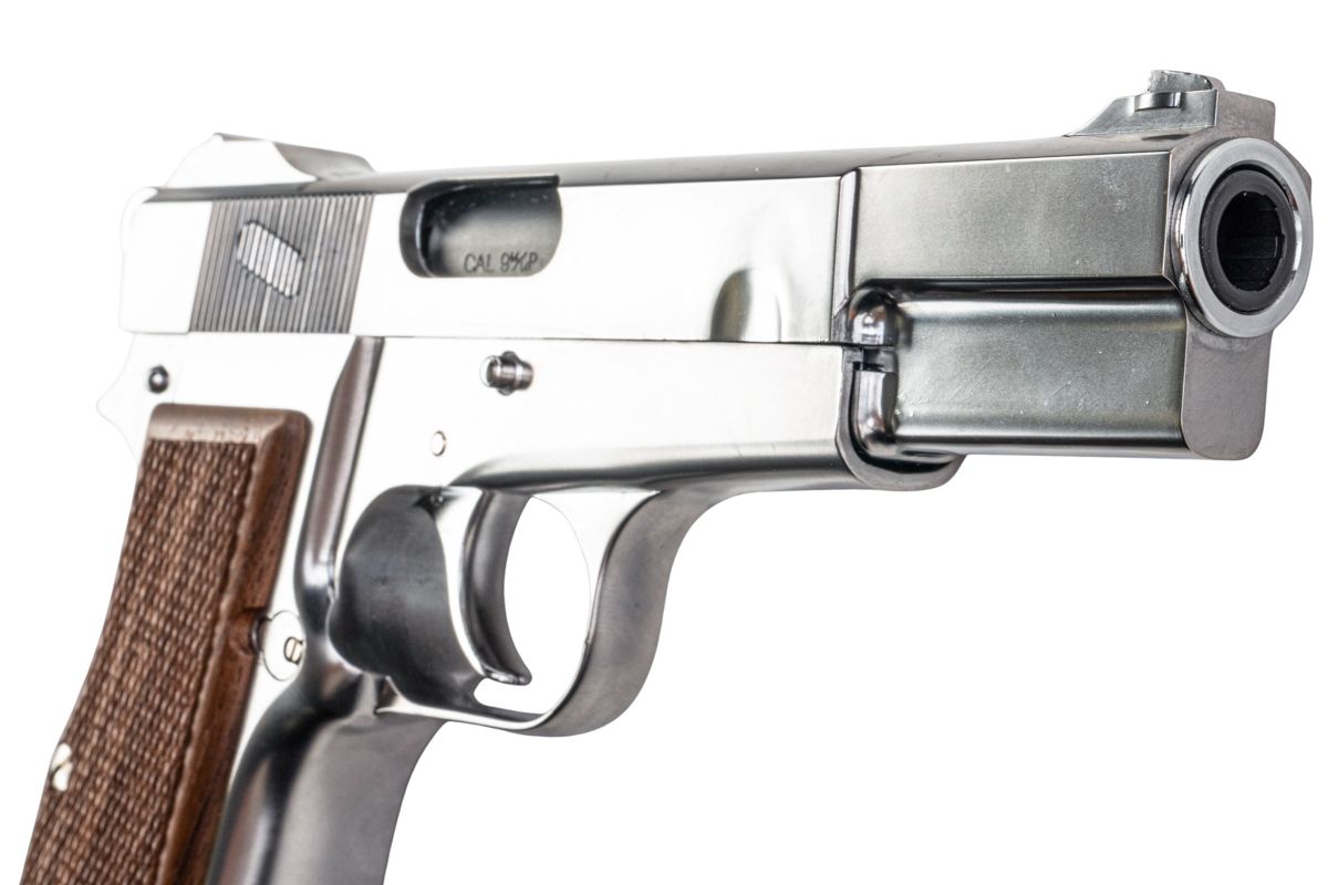MARUSHIN ブローニング ハイパワー カナディアンモデルガン - 銀(ぎん)（木製グリップ付き）-AIRSOFT GOGO エアガン・サバゲー用品通販