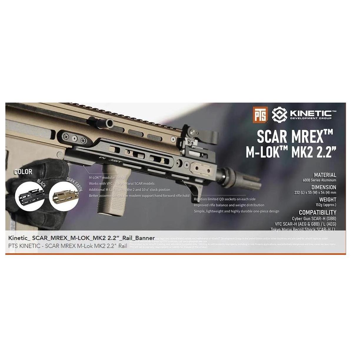 PTS ライセンス Kinetic SCAR MREX M-LOK レール (カラー: ブラック)-AIRSOFT GOGO エアガン・サバゲー用品通販