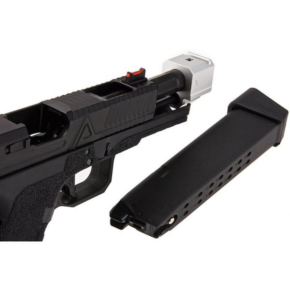 RWC AGENCY ARMS EXA グリーン エアソフト ピストル (ステンレススチール ブラック バレル & 417 コンペンセイター - シルバー)-AIRSOFT GOGO エアガン・サバゲー用品通販