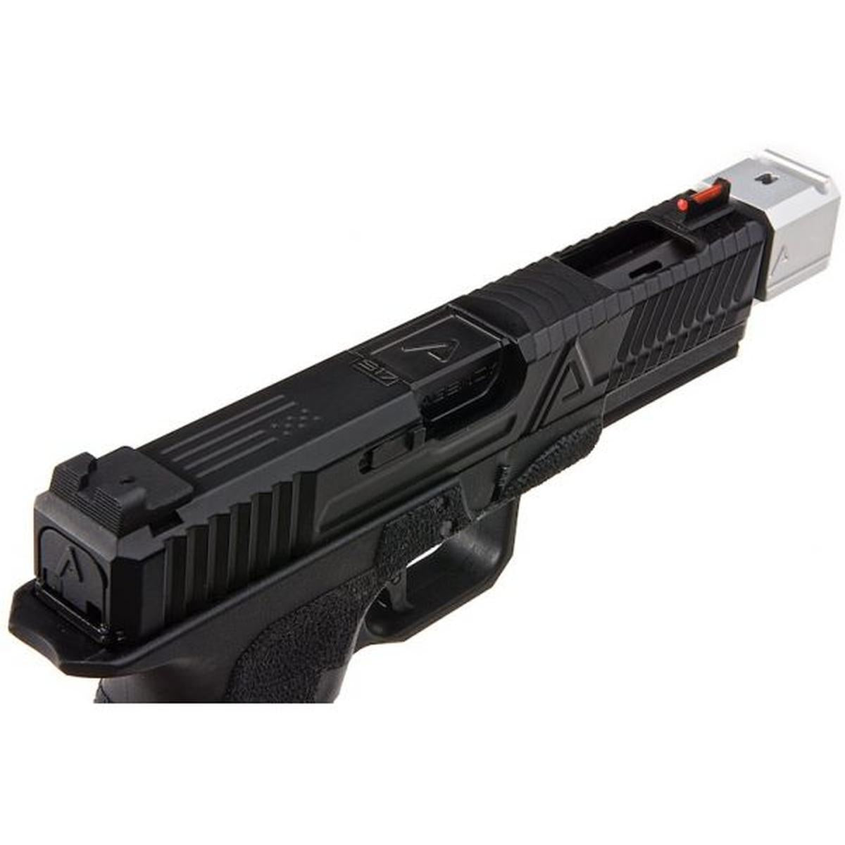 RWC AGENCY ARMS EXA グリーン エアソフト ピストル (ステンレススチール ブラック バレル & 417 コンペンセイター - シルバー)-AIRSOFT GOGO エアガン・サバゲー用品通販