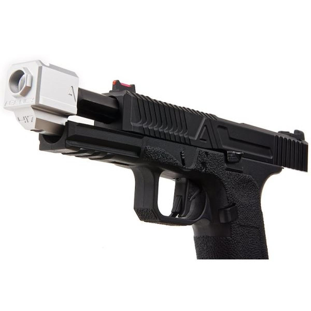 RWC AGENCY ARMS EXA グリーン エアソフト ピストル (ステンレススチール ブラック バレル & 417 コンペンセイター - シルバー)-AIRSOFT GOGO エアガン・サバゲー用品通販