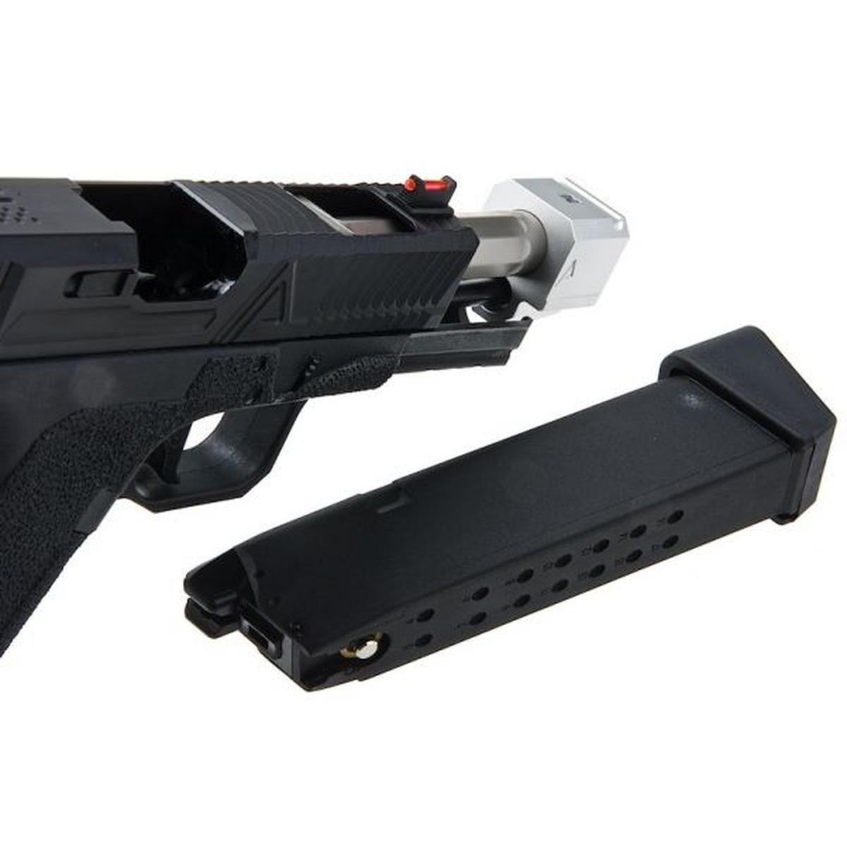 RWC AGENCY ARMS EXA グリーン ガス エアソフト ピストル - (417 コンペンセイター付きステンレススチールバレル - シルバー)-AIRSOFT GOGO エアガン・サバゲー用品通販