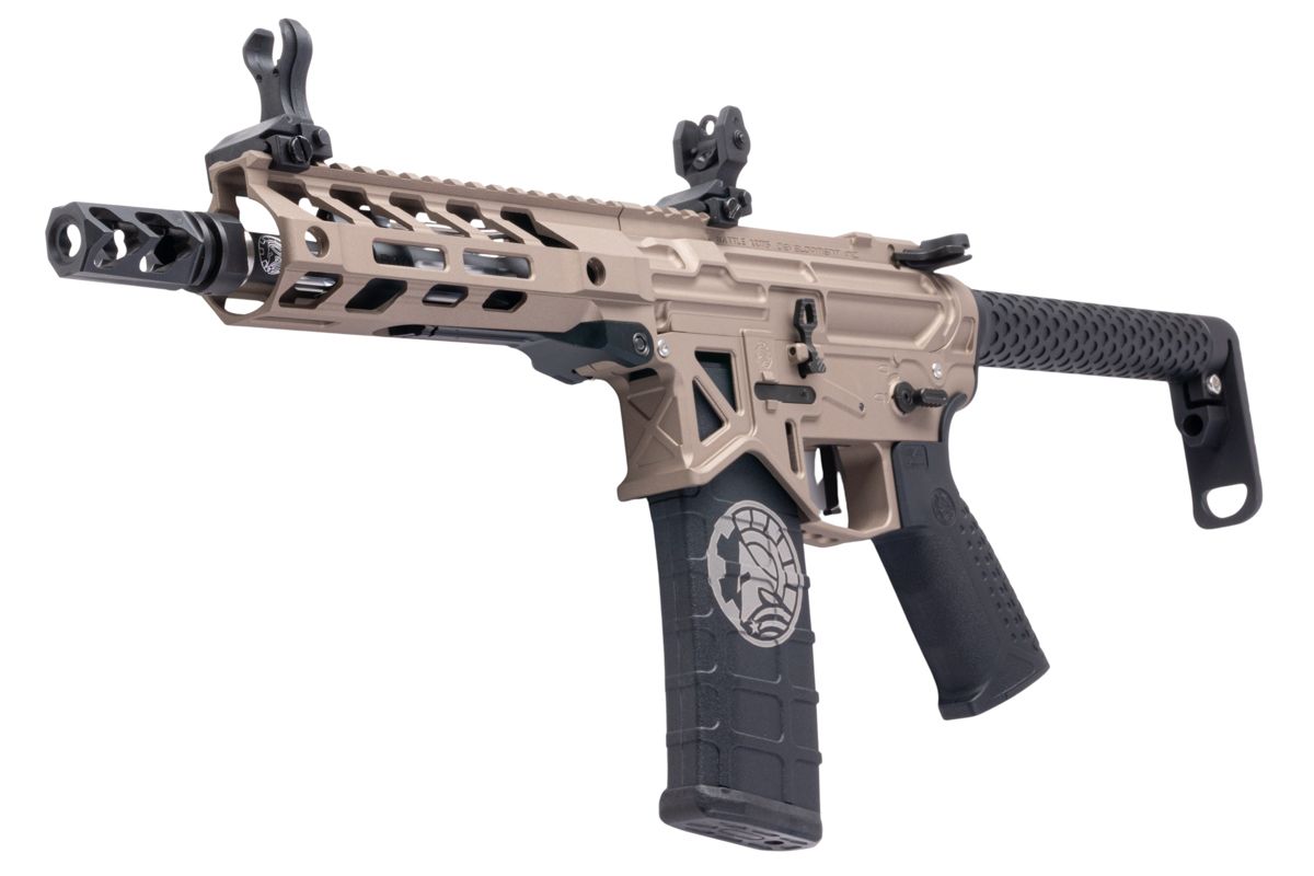 RWC BATTLE ARMS デベロップメント OIP スタイル SBR エアソフト M4 AEG ライフル - セラコート フールズ 金(きん)-AIRSOFT GOGO エアガン・サバゲー用品通販